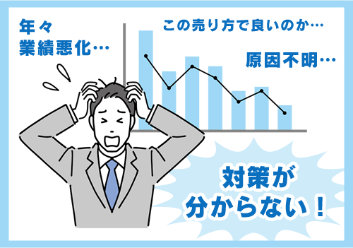 売上悪化/対策が分からず困っている社員の様子